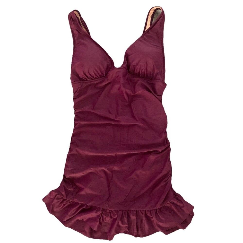 J Crew Reimagined Ruched Swimsuit One Piece Purple BP246 NWT - Size 10